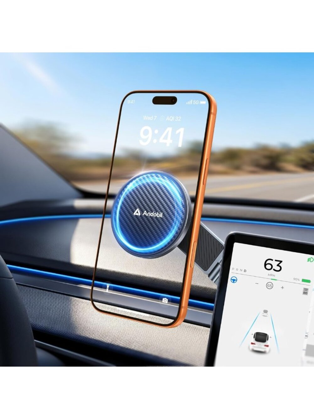 Strong Magnetic Foldable Phone Mount for Tesla Model Y & 3, 360° Adjustable
